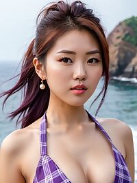 Exotic Asian woman lounges on Jeju Island's beautiful beaches
